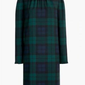 J. Crew Factory Green and Navy Plaid Long Sleeve Dress- Shift Dress